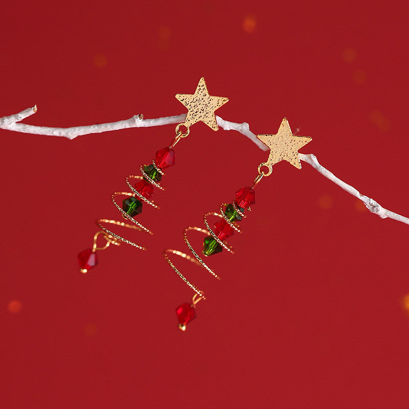 Silver Christmas Tree Star Tassel Earrings