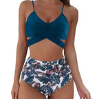 Cross Waist High Waist Leopard Print Bikini Set for Women