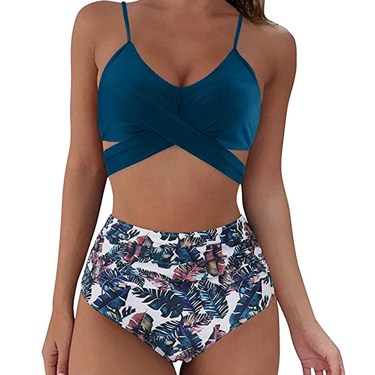 Cross Waist High Waist Leopard Print Bikini Set for Women