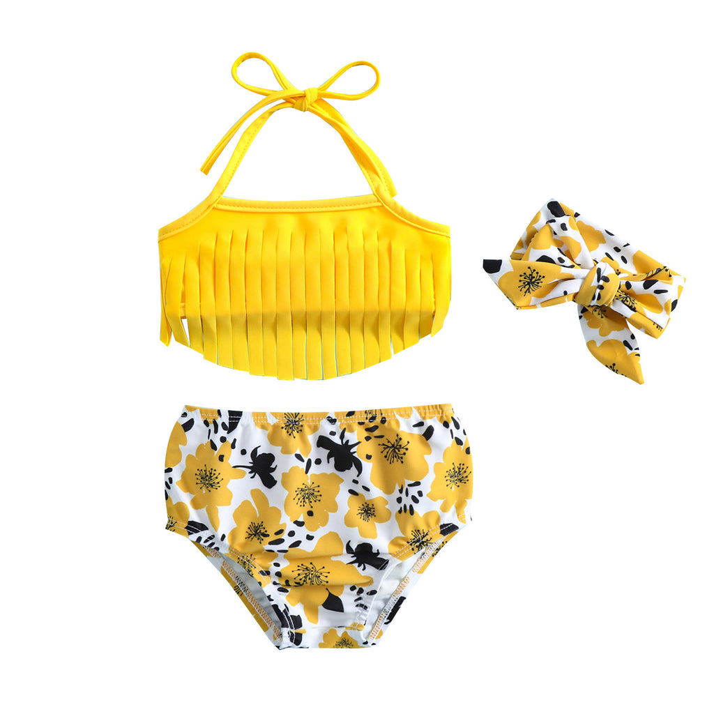 Butterfly Flowers Printed Baby Girls 3-Piece Swimsuit