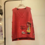 2024 Spring Autumn Cartoon Knit Vest for Women