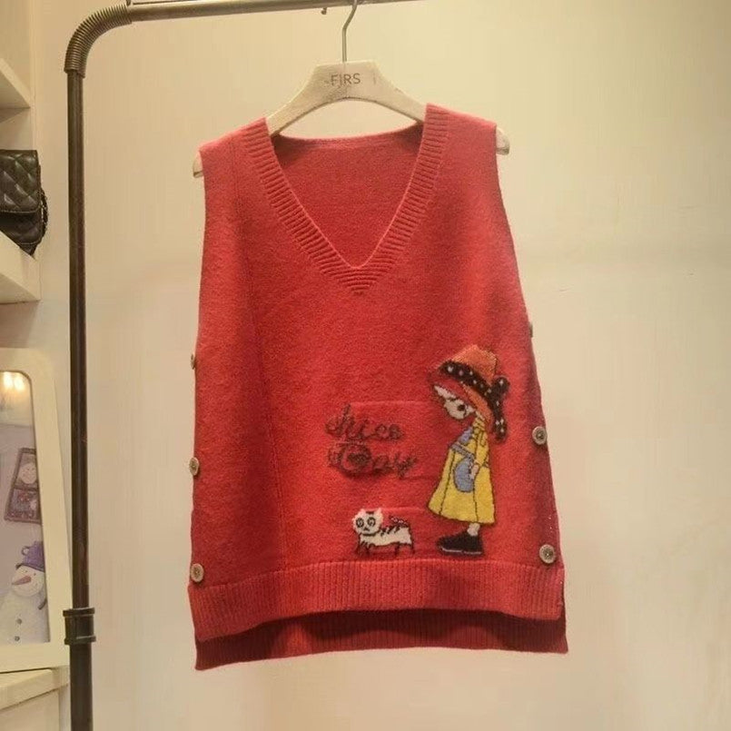 2024 Spring Autumn Cartoon Knit Vest for Women