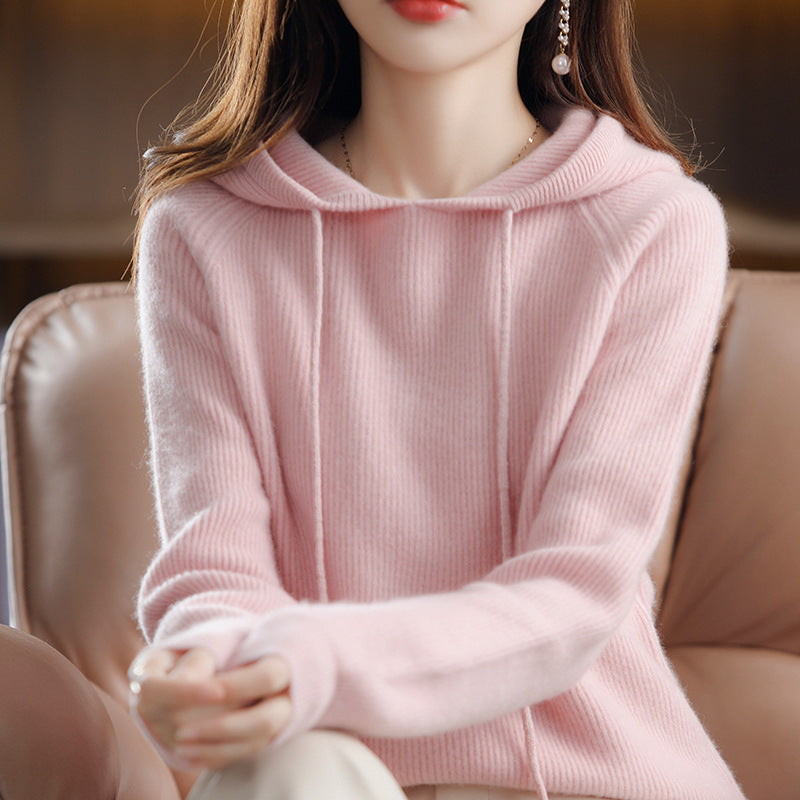 Women's Loose Short Hooded Cashmere Pullover Sweater | Streetwear