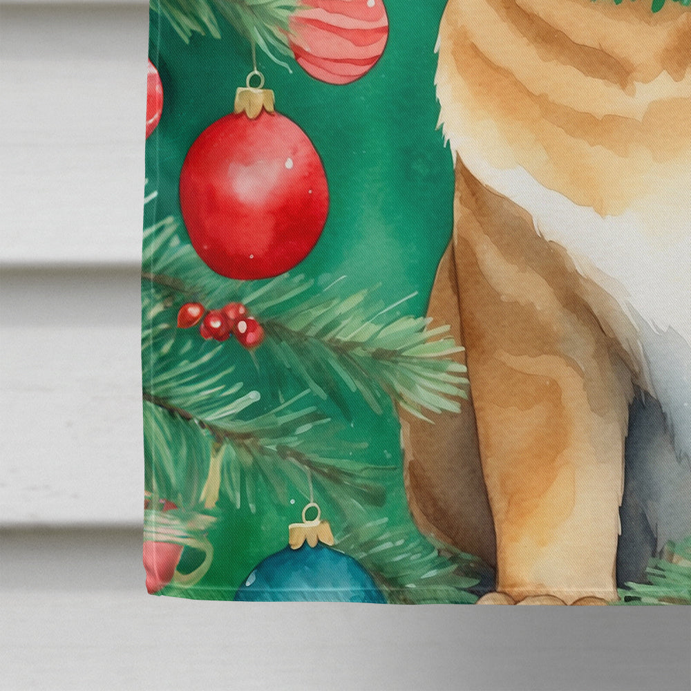 Chausie Cat By the Christmas Tree House Flag
