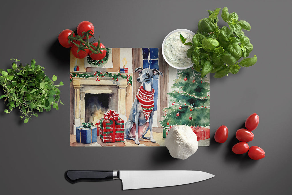 Italian Greyhound Cozy Christmas Glass Cutting Board