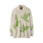 Carrier Pigeon Jacquard Furry Lapel Sweater Unisex
