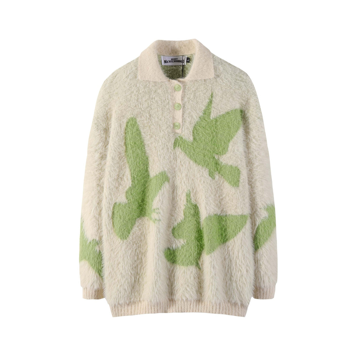 Carrier Pigeon Jacquard Furry Lapel Sweater Unisex