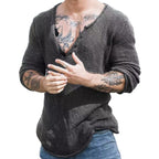 Men's V-Neck Pullover Sweater - Solid Color, Large Size | Streetwear