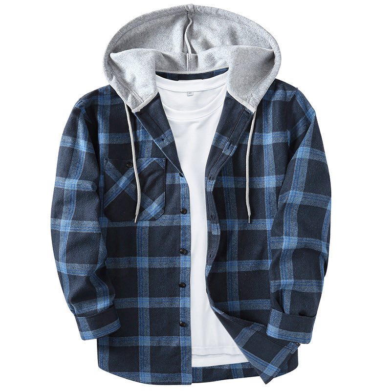 Men's Hooded Checkered Flannel Shirt - Elegant Fashion