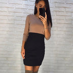 Color-blocked Midi Dress with Three-Quarter Sleeves