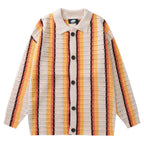 Striped Crochet Knit Cardigan with Lapel Design