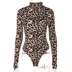 Sexy Leopard Print Long Sleeve Bodysuit for Women