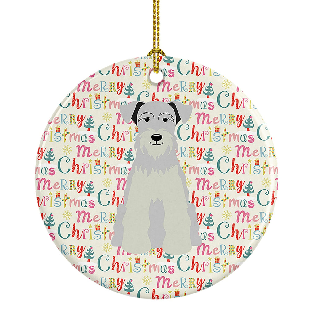 Merry Christmas Miniature Schnauzer White Ceramic Ornament