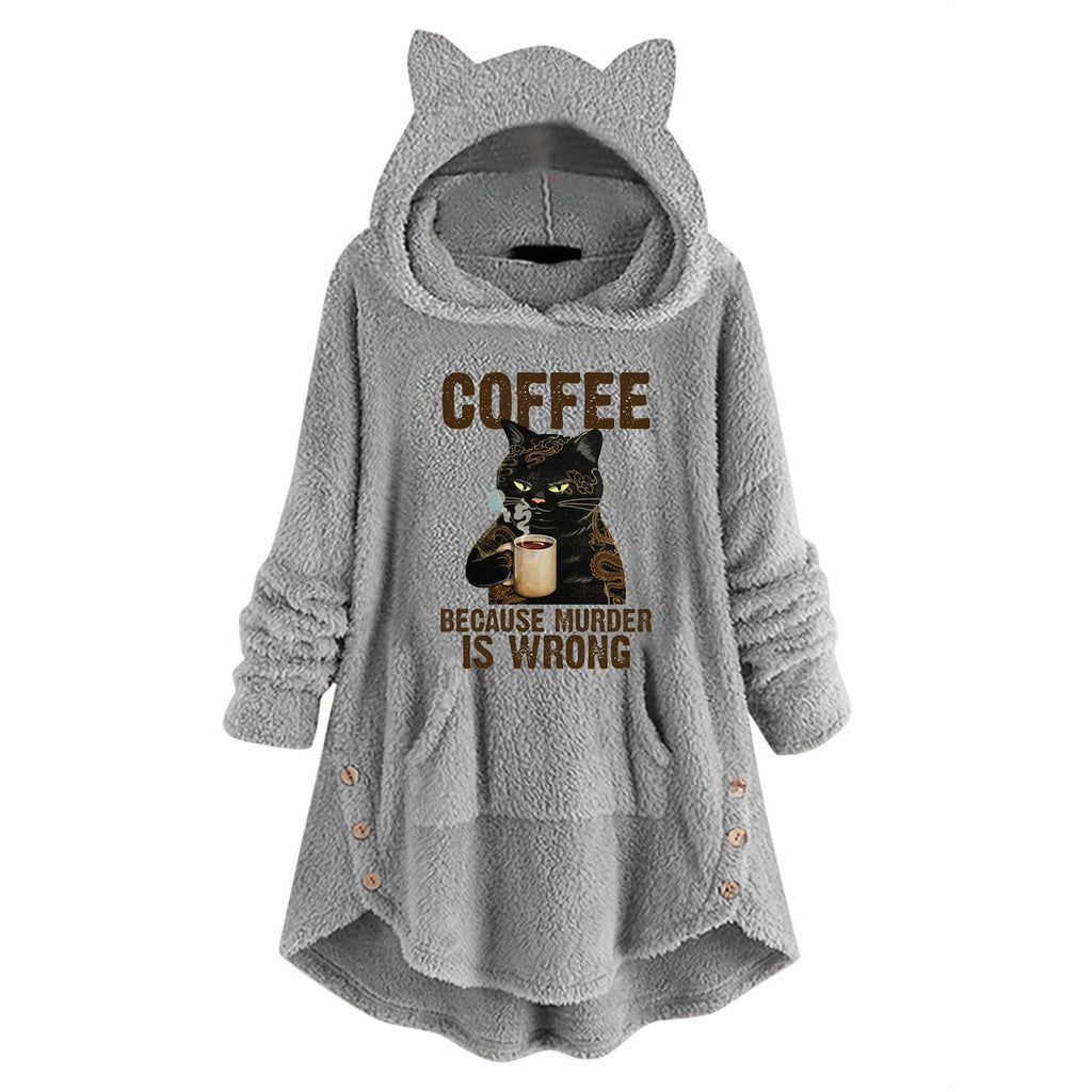Plush Hooded Pullover Sweater with Cat Ears
