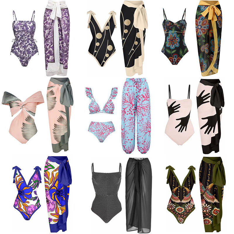 Bohemian Women's Swimsuit Set with Printed Long Pants