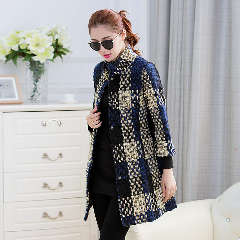 Slim-Fit Mid-Length 34 Sleeve Flower Wool Coat