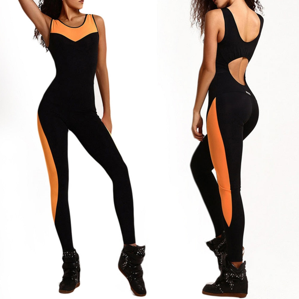 Mesh Panel Sports Jumpsuit - Yoga Bodysuit