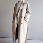 Ladies Double-sided Mid-length Woolen Coat with Waist