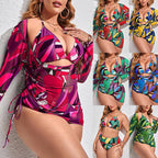 3-Piece Women's Bikini Set with Long Sleeve Cover-Up