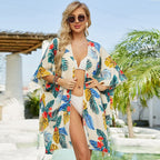 Floral Print Kimono Cardigan with Tassels for Summer