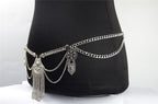 Boho Silver Tassel Waist Body Chain