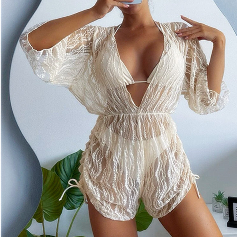 2024 Amazon Long Sleeve Mesh Bodysuit Bikini Set