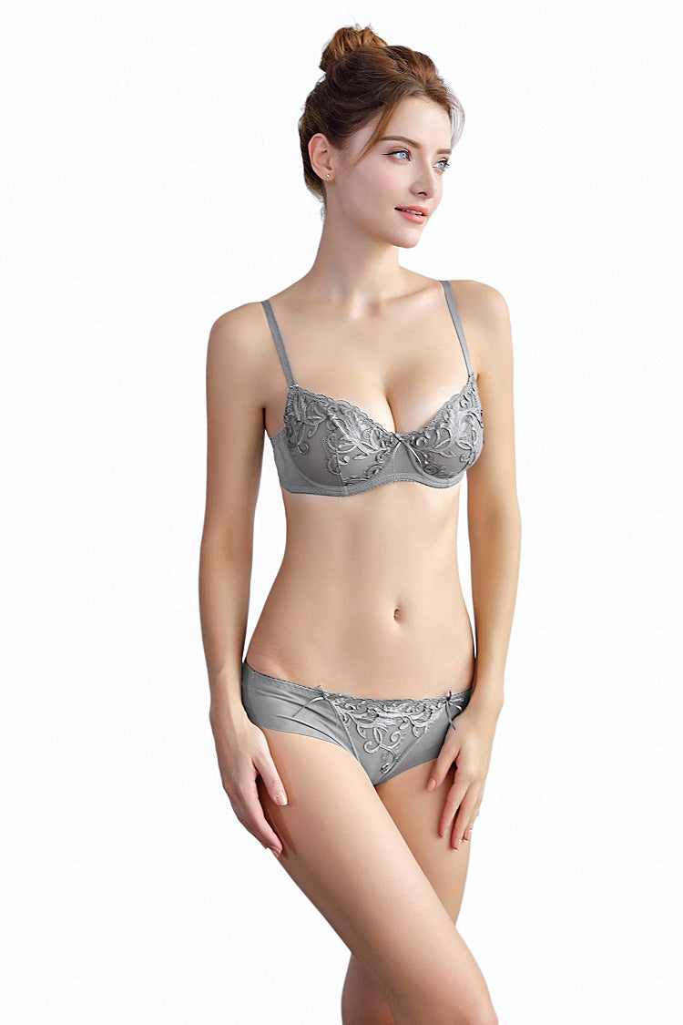 European Fashion Lingerie, Ultra-Thin Embroidered Bra Set