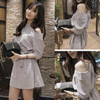 2020 Spring Summer Korean Style Sweet Hollow Shoulder Dress