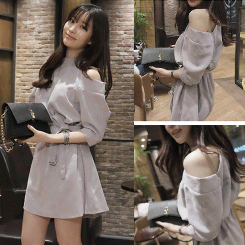 2020 Spring Summer Korean Style Sweet Hollow Shoulder Dress