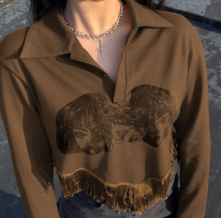 Tassel Sweater with European and American Head Pattern