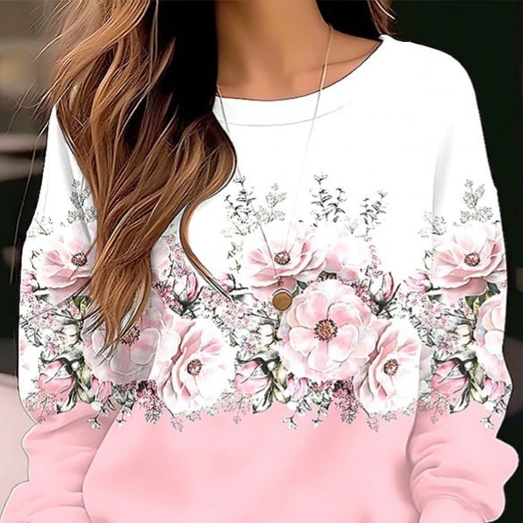 Floral Round Neck Long Sleeve Pullover Sweater | Streetwear