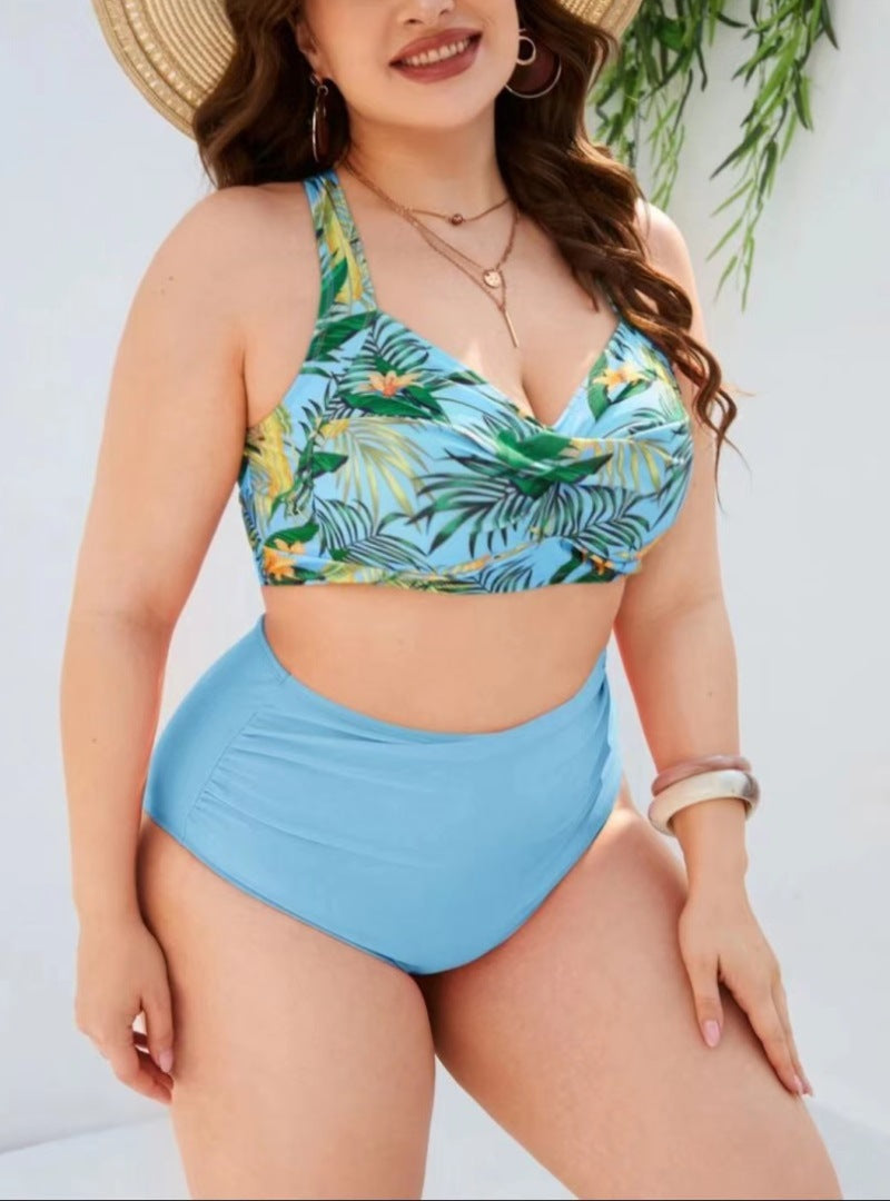2023 Plus Size High Waist Digital Print Swimsuit
