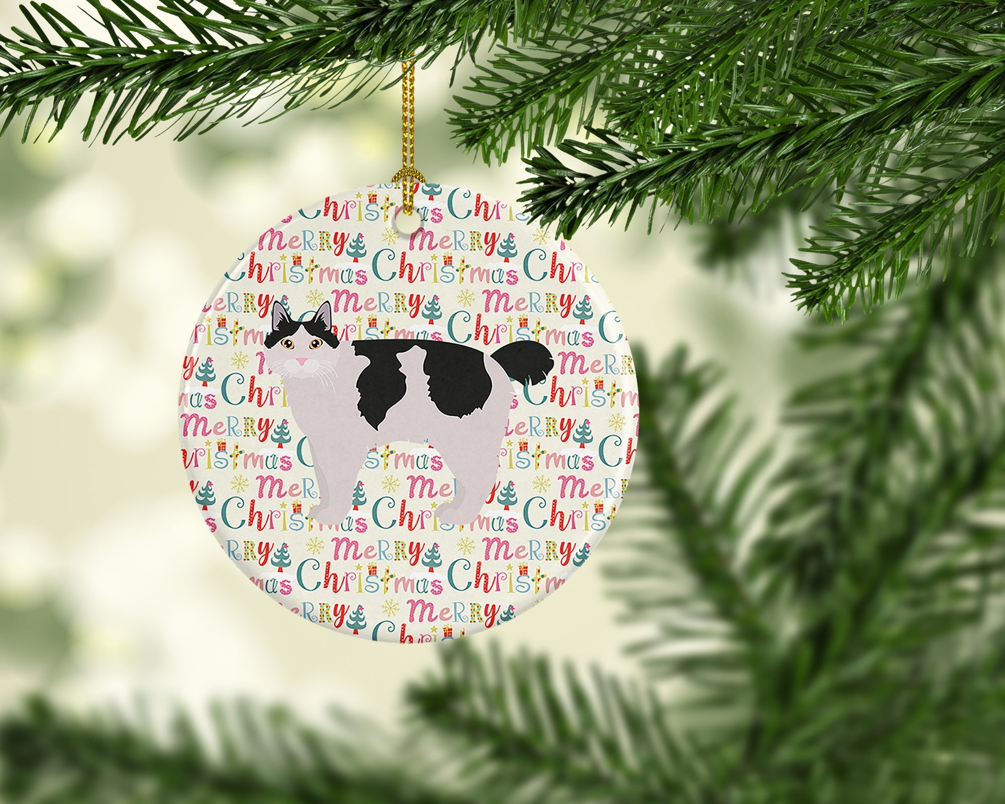 Kurilian Bobtail #2 Cat Christmas Ceramic Ornament