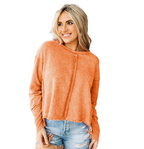 Solid Color Women's Raw Edge Pullover Hoodie Top | Streetwear