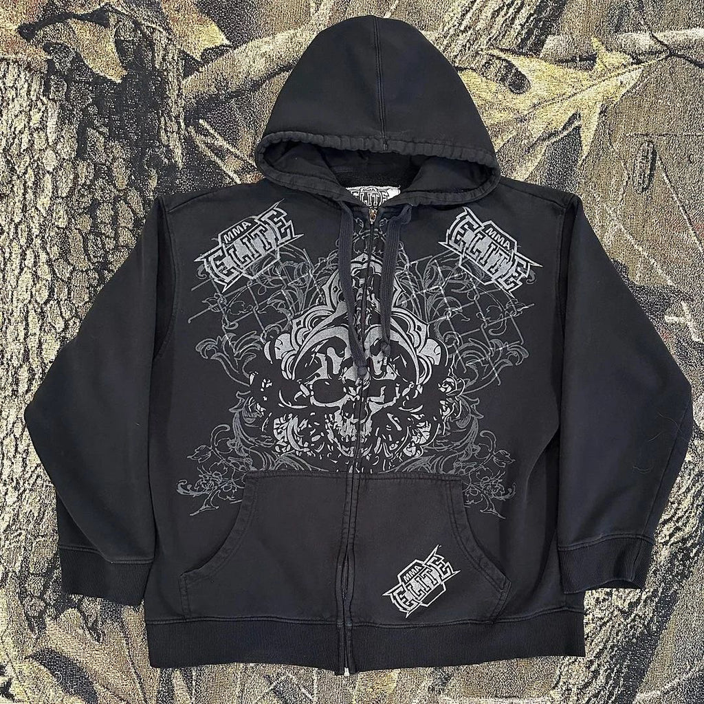 Punk Dark Skull Printed Hoodie Zip Cardigan Pullover | Streetwear