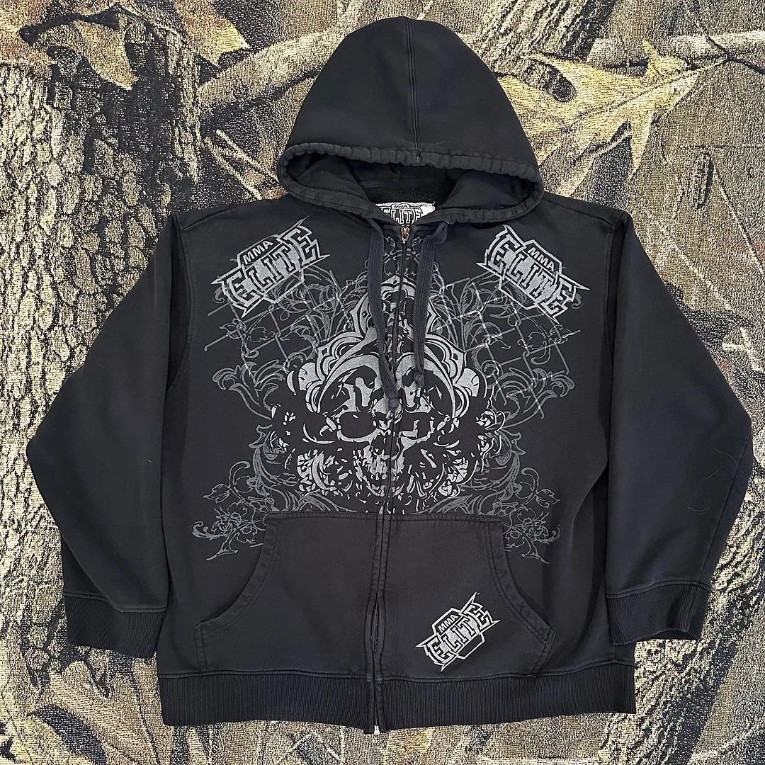 Punk Dark Skull Printed Hoodie Zip Cardigan Pullover | Streetwear