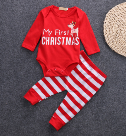 Children's Christmas Romper Set with Long Pants & Sleeves