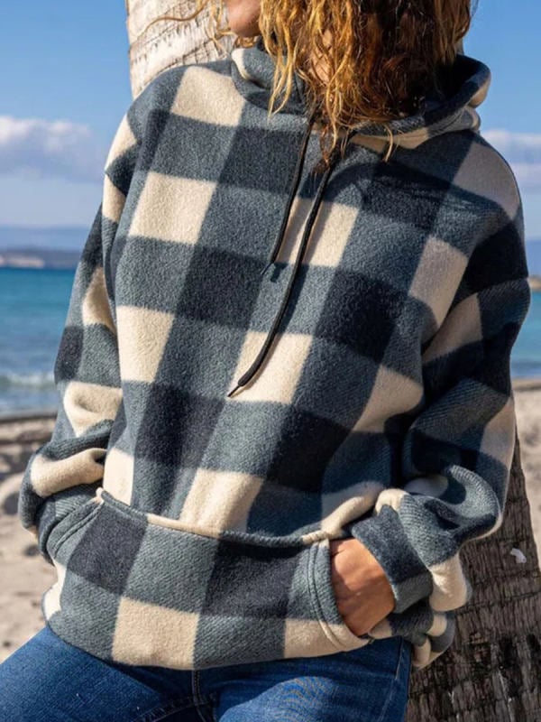 Checkered Printed Loose Hooded Pullover Sweater | Streetwear