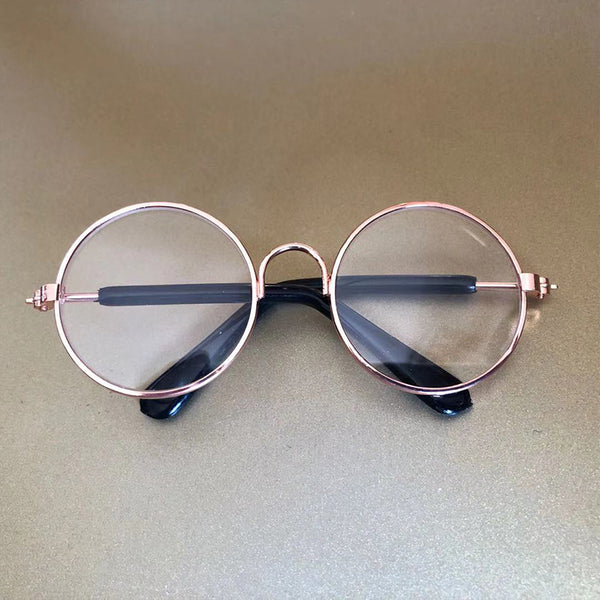 Round Pet Sunglasses for Small Dogs & Cats, Retro Metal Frame Mirrored Glasses, Cute Photo Prop Accessory