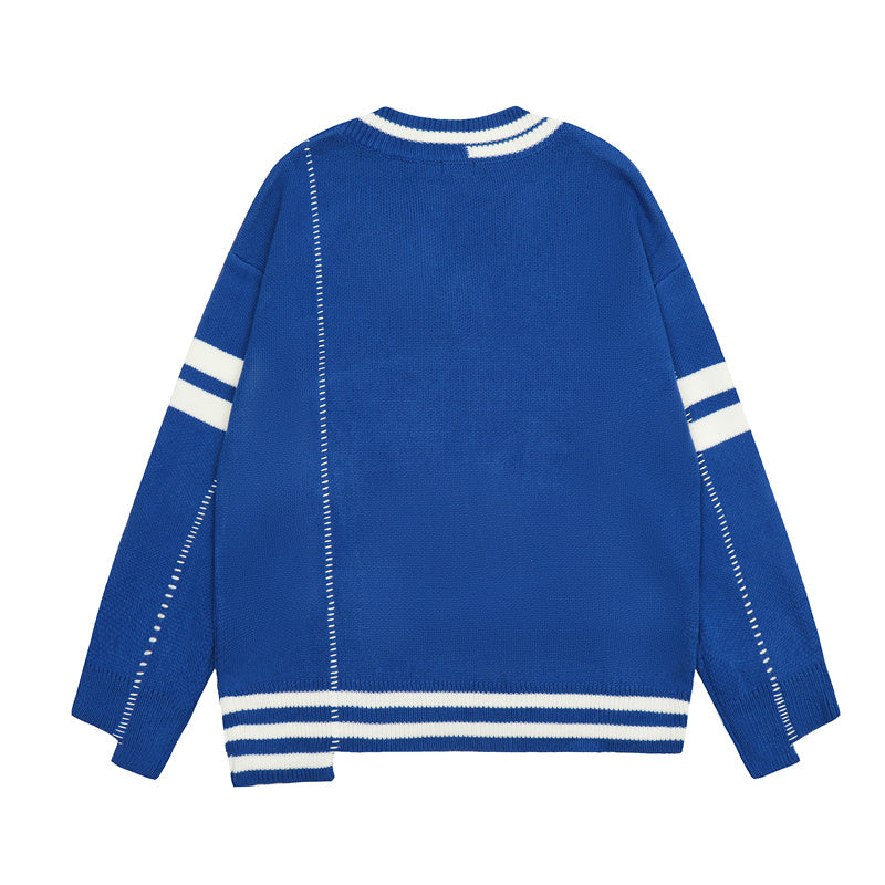 Blue RAF SIMONS Oversized V-neck Wool Sweater for All