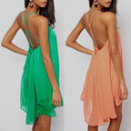 Sexy Backless Chiffon Dress with Metal Buckle Details