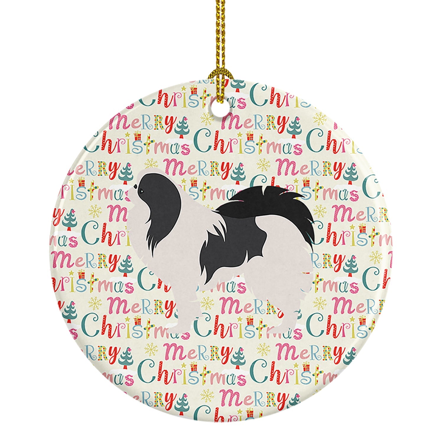 Japanese Chin Merry Christmas Ceramic Ornament