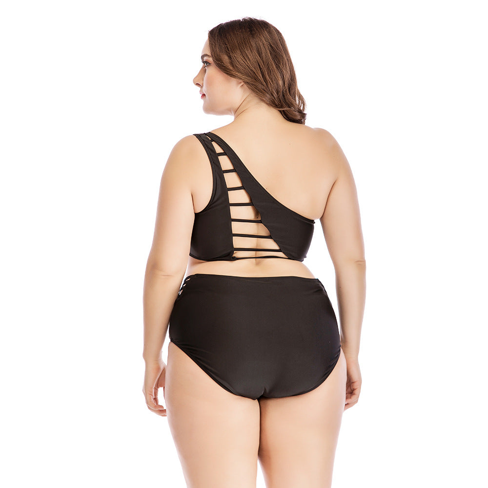 Plus Size High Waist Bikini with Hollow One Shoulder Design