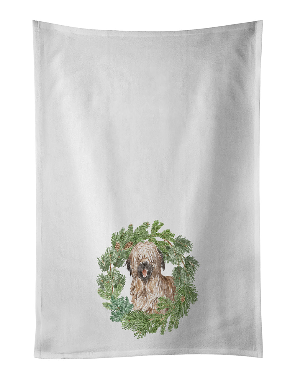 Briard Smiling Christmas Wreath Kitchen Towel Set of 2