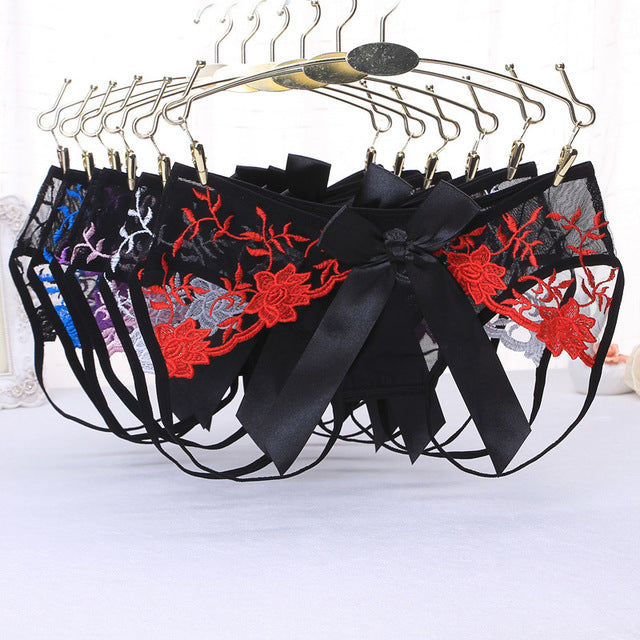 Coffee Temptation Embroidered Open-Crotch Panties