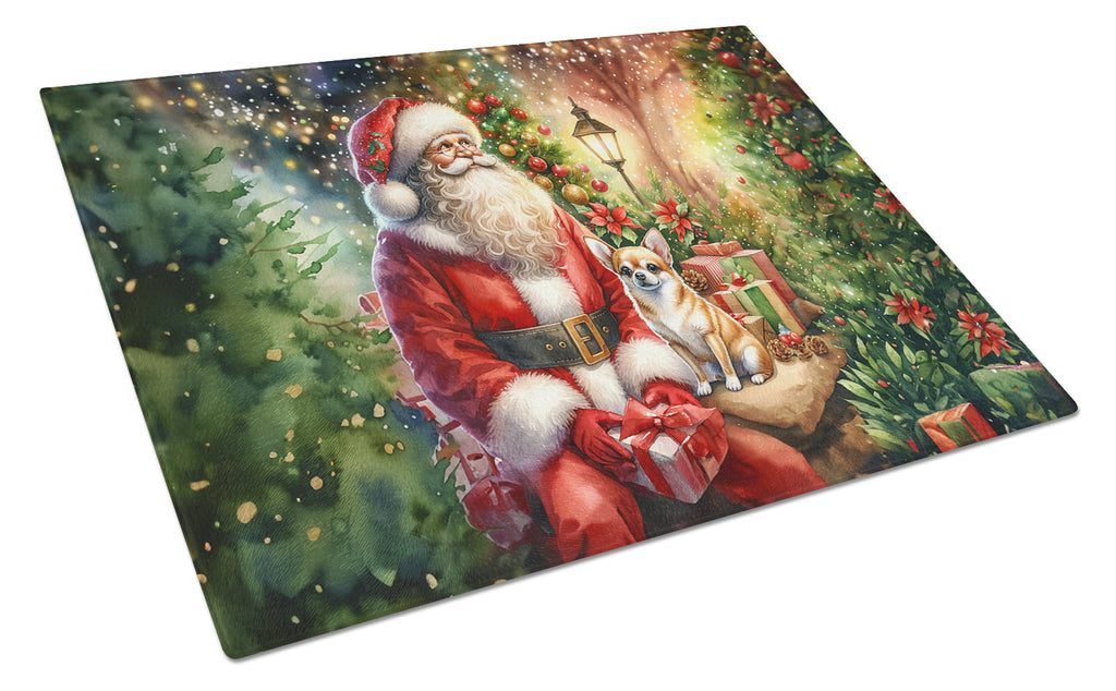 Chihuahua and Santa Claus Glass Cutting Board