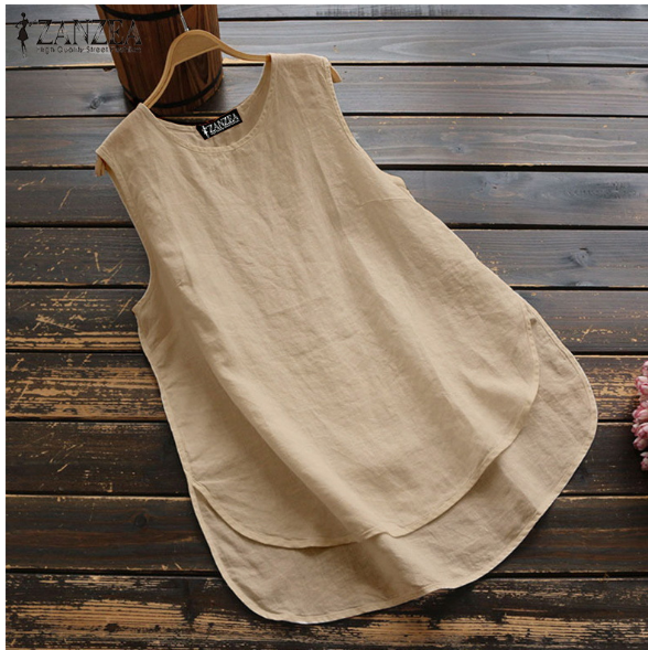 Women's Sleeveless High-Low Linen Tunic Tank Top