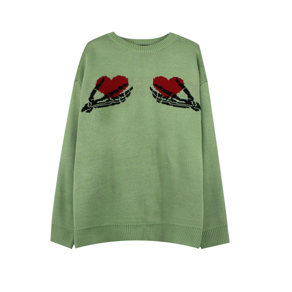 Men's Trendy Loose Round Neck Sweater in Dark Color