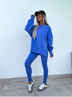 Women's Relaxed Fit Sweater Set – Split Top & Slim Trousers