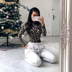 Sexy Leopard Print Long Sleeve Bodysuit for Women